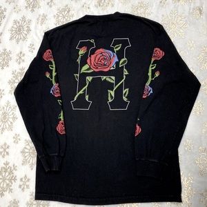 HUF Graphic Roses Painted Print Black 100% Cotton Tee With Logo Women’s Size M !